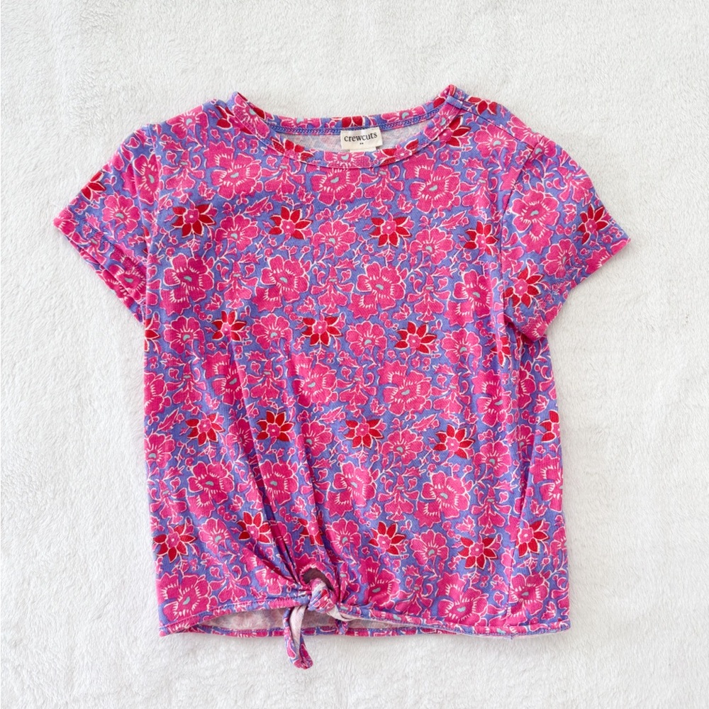 Crewcuts Girls Floral Tie Front Tee Pink Purple Size S 6–7 Like New